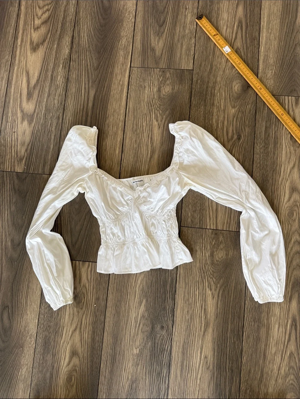 REFORMATION WHITE RUCHED PUFF SLEEVE TOP SIZE S